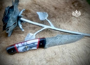 Damascus Bowie from Bladesmith in Alberta Canada rightt view