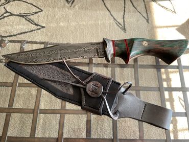 7" damascus bowie hunting knife