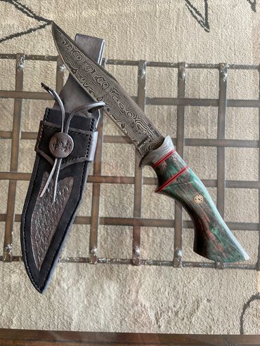 7" damascus bowie hunting knife