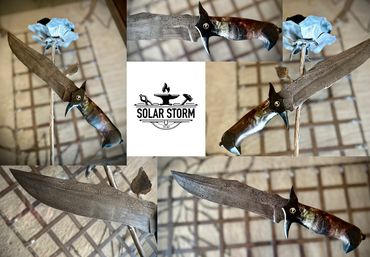 Alberta bladesmith's 10" damascus fighter bowie knife