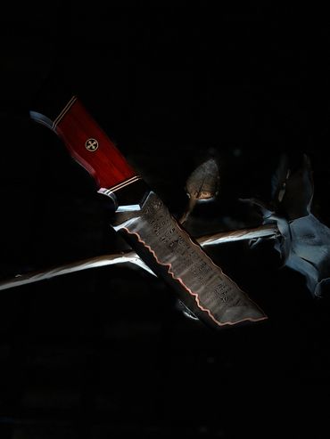 right side Custom cumai damascus tanto.