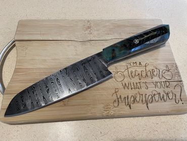 8" ladder pattern damascus santoku chef's knife