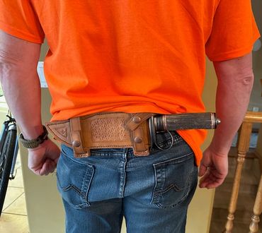 Scout carry Take down Bowie blade with ring guard elk antler handle.