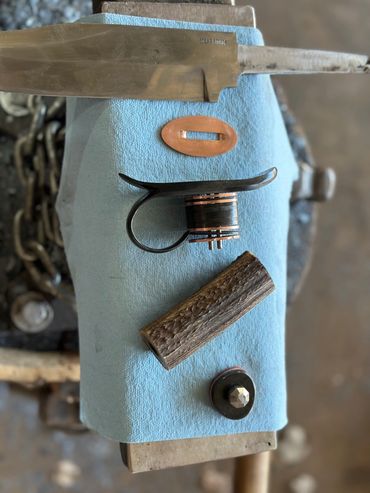 handle parts Take down Bowie blade with ring guard elk antler handle.