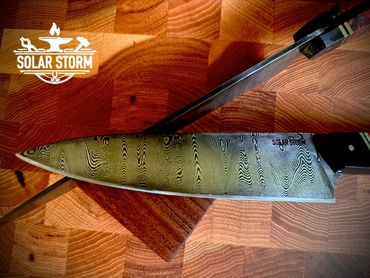 2 ladder pattern damascus chef's knives by Custom Alberta Bladesmith