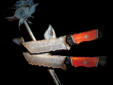 two cumai damascus tanto knives.  Custom cumai damascus design