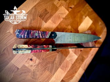 2 ladder pattern damascus chef's knives by Custom Alberta Bladesmith