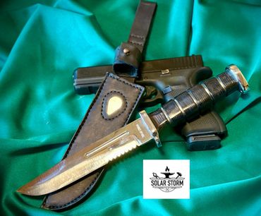 Ka-Bar with Stacked Leather Handle by Custom Alberta Blacksmith and bladesmith