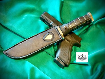 Ka-Bar with Stacked Leather Handle by Custom Alberta Blacksmith and bladesmith