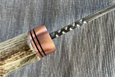 cumai damascus skinning knife custom filework on spine