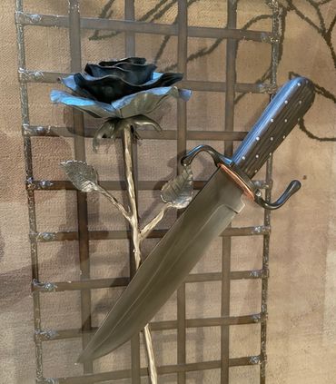 10" Bowie with Oak Frame handle. Traditional bowie with a nice long sharp blade.