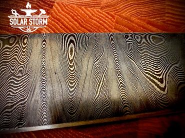 ladder pattern damascus steel on chef's knives by Custom Alberta Bladesmith