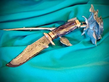 CuMai Damascus knife with Copper Accents by Custom Albert Bladesmith Solar Storm - Bob Bryenton