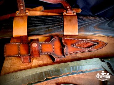 Dagger sheath and CuMai damascus Kopis sword by Custom bladesmith in Alberta Canada