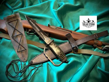 parkerized trench knife and sheaths by custom alberta blacksmith and bladesmtih - solarstorm