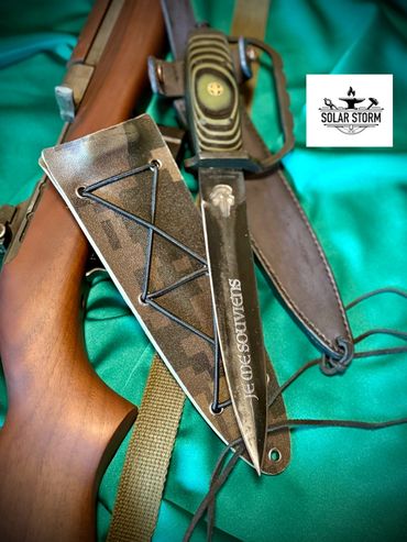 parkerized trench knife top view by custom alberta blacksmith and bladesmtih - solarstorm