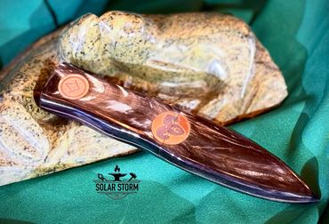 CuMai Damascus Sgain-Dubh in sheath by Custom Alberta Bladesmith Bob Bryenton from Solar Storm