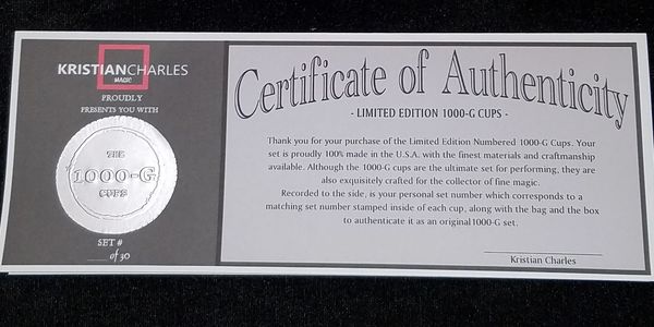1000-G cups certificate