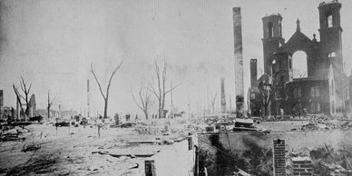 Image of St. Joseph's church in Salem after the Great Fire of 1914