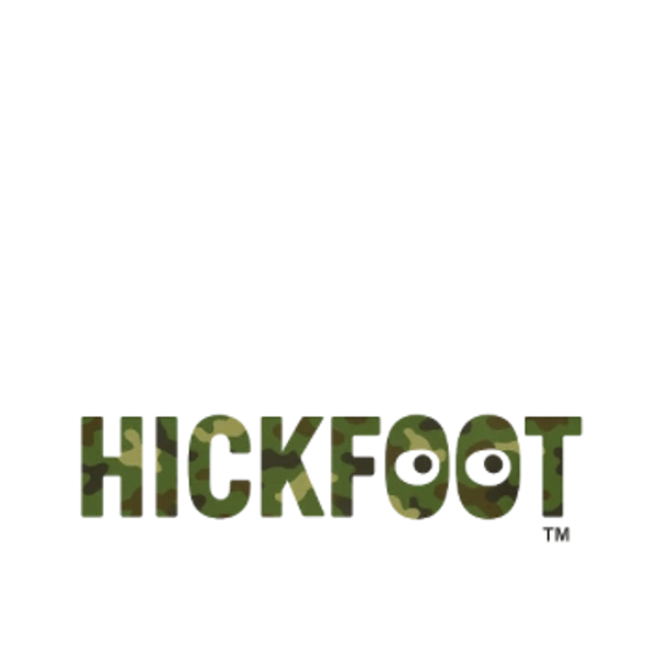 Logo of Hickfoot, featuring camouflage pattern text.