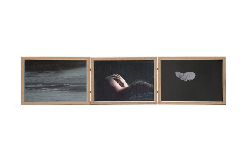 Liminal - Dark Point I, fused glass, photographic decal, giclee print and sandblasted glass, 2018.