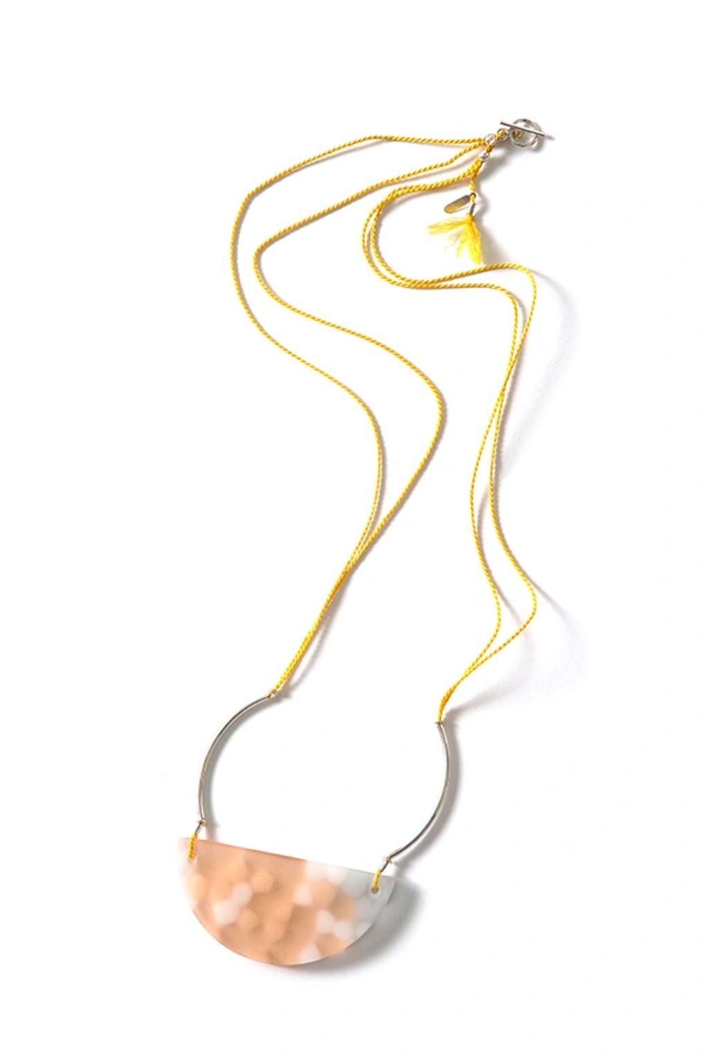 Half Moon Neckpiece, fused and ground glass on silk by Bethany Wheeler.