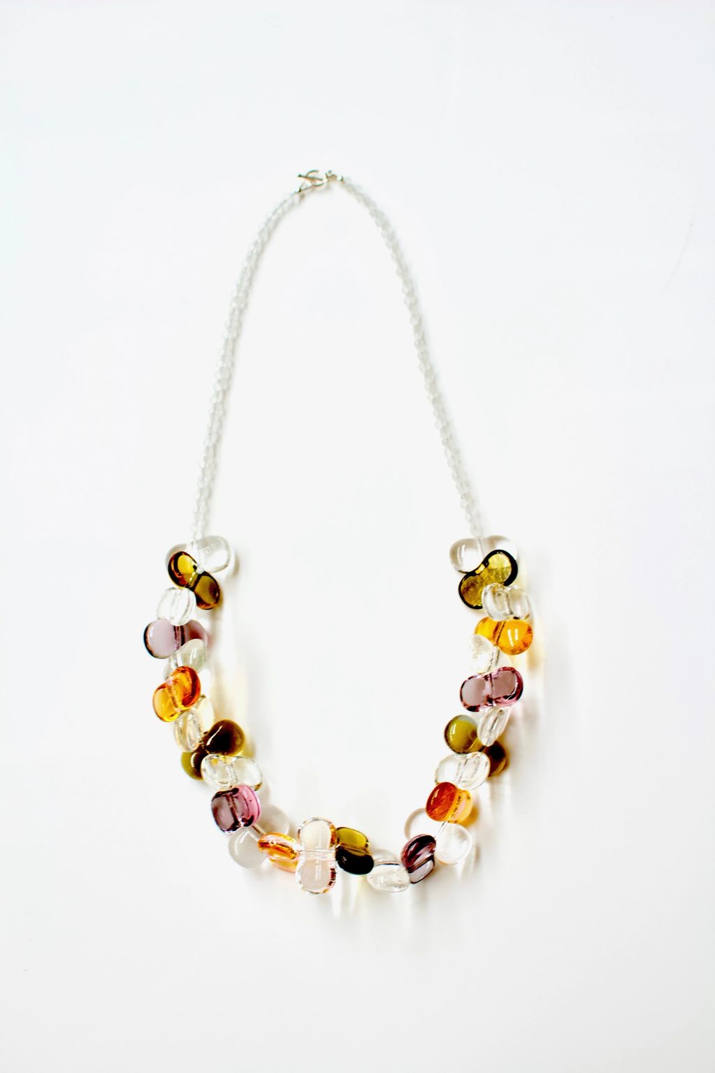 Petal Neckpiece, kiln formed glass beads, sandblasted glass beads on sterling silver.