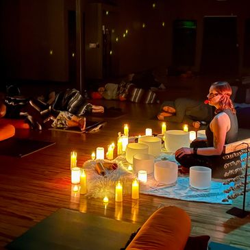 Melissa leading a community sound bath in Folsom