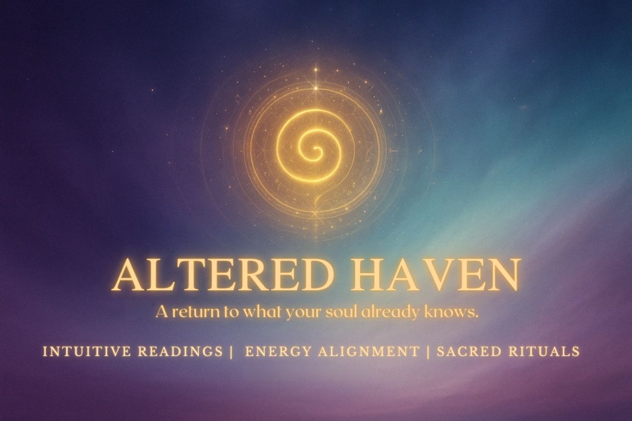 Logo and tagline for Altered Haven spiritual services.