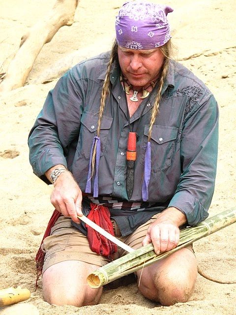 Cody Lundin teaching outdoor survival skills with bamboo. 