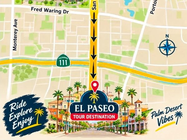 Map highlighting El Paseo tour destination in Palm Desert.