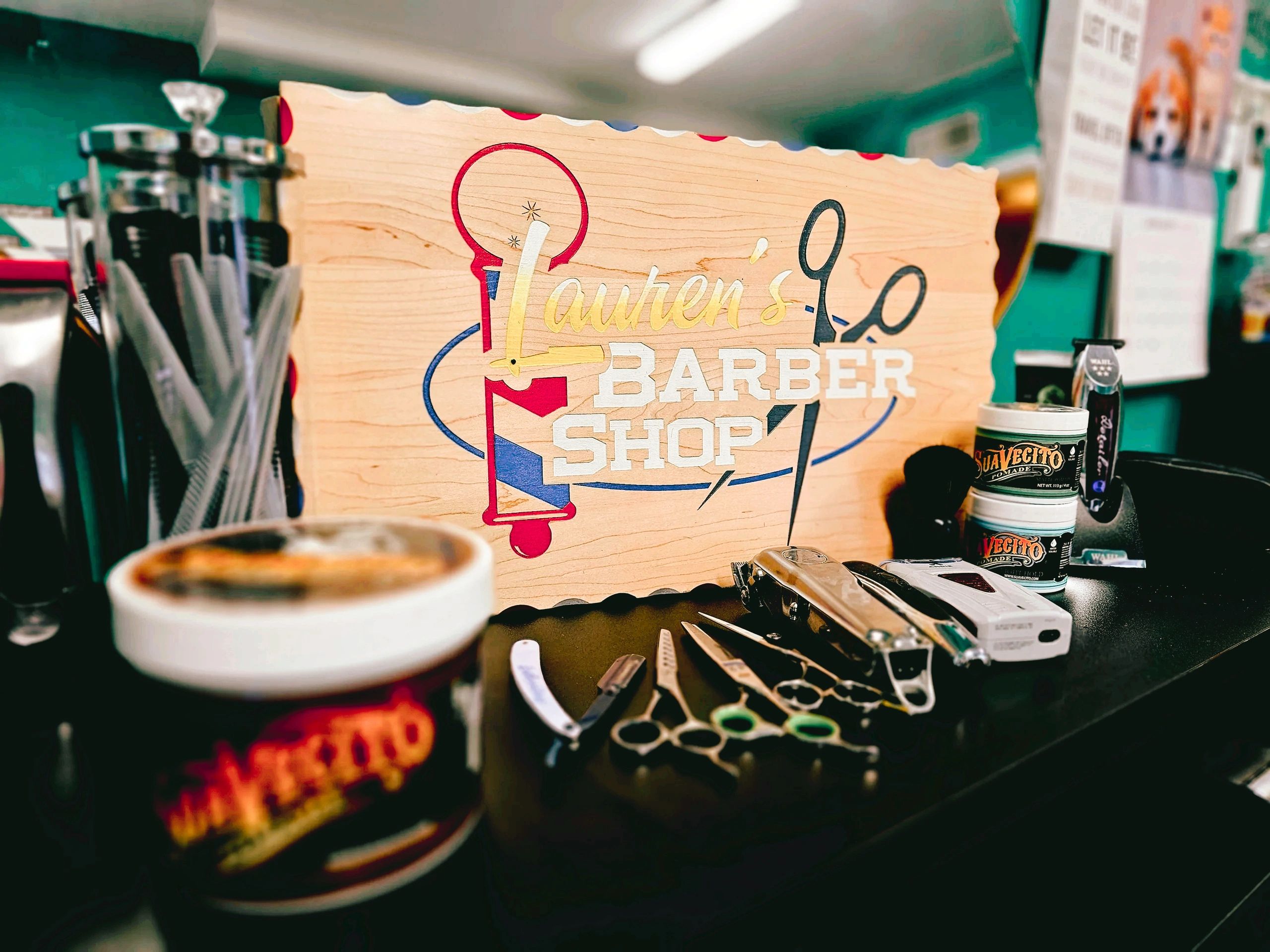 straight razor barbershop logo Laurens barber shop clippers compos.  
