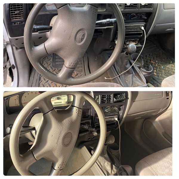 Before and after Interior Detail job. (1992 Toyota Work Truck)