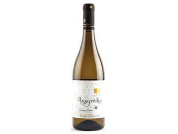 Bottle of Assyrtiko white wine.