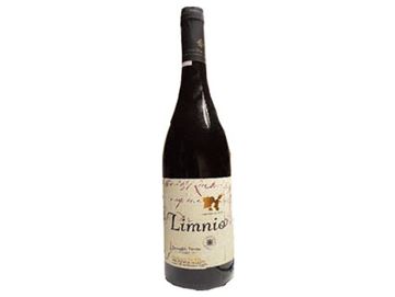 Bottle of Limnio red wine.