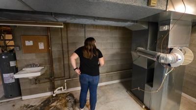 Gold Shield Inspections inspector evaluating unfinished basement areas during a wood destroying inse