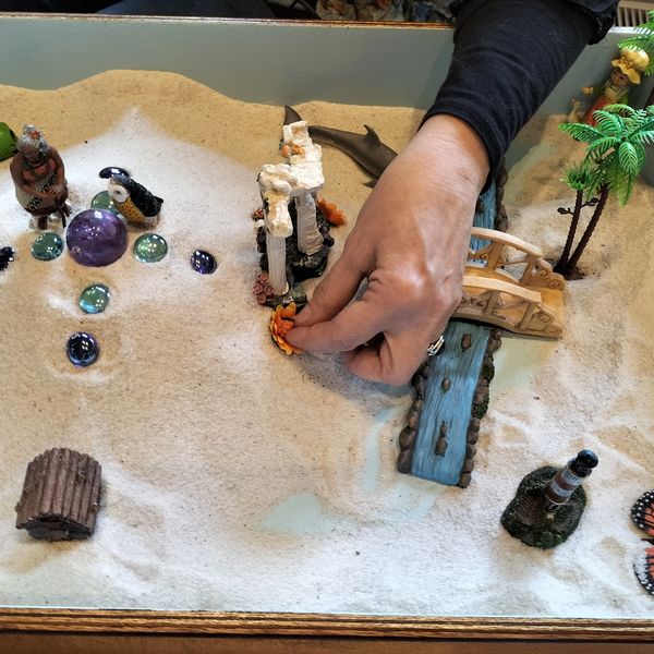 Ballarat Art Therapies - Helping you live your best life - Sand Tray with symbols