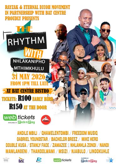 Event poster for The Rhythm with Nhlakanipho Mthimkhulu on 31 May 2026 at Bat Centre Bistro.