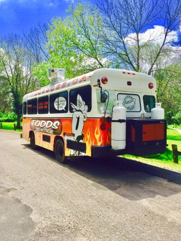 Todd's Dogs original food truck stationed at Roth Park in Woodstock, Ontario