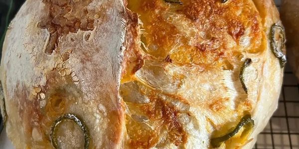 Fresh Baked Jalapeño and Cheddar Cheese Hearty Sourdough Bread