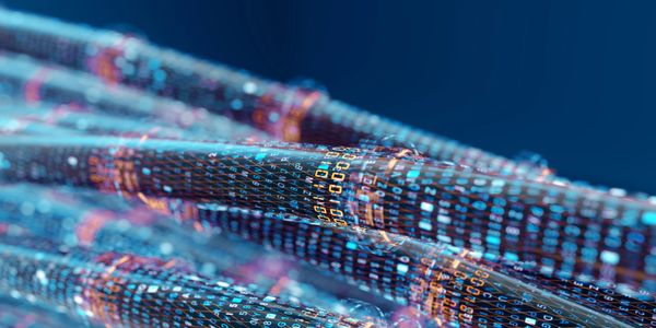 Binary internet cables super high definition and futuristic looking blue and orange