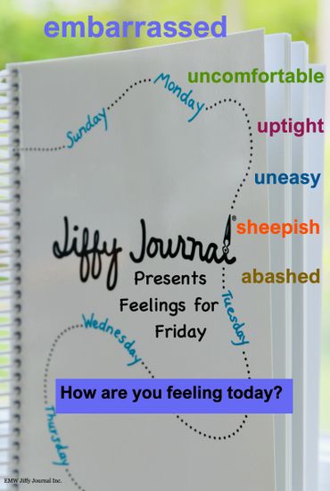 Jiffy Journal showing the word embarrassed and its synonyms