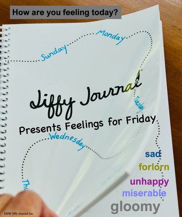 Jiffy Journal page turns a page to gloomy and its synonyms