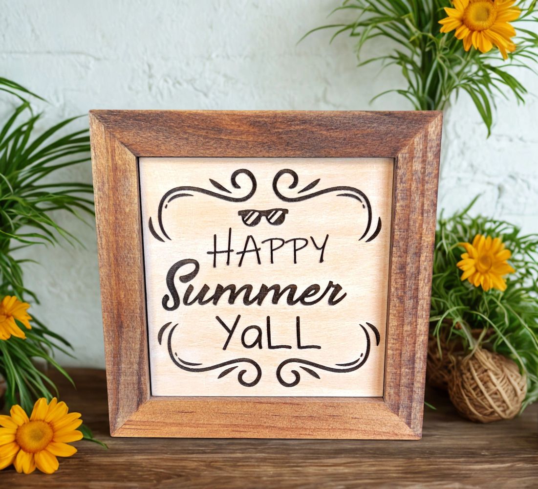 A lovely example of one of our hand-crafted frames with a summer themed internal wood insert.