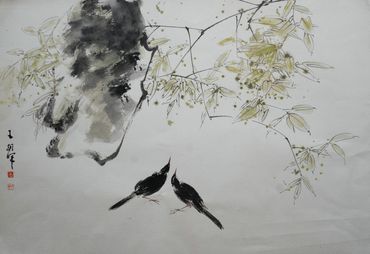 中国水墨花鸟画,两只黑鸟相对而立,石竹相映成趣,画面生动雅致,彰显国画意境之美。
关键词:花鸟画、水墨画、国画小写意、竹石国画、书画收藏、东方艺术。