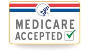 Sign indicating Medicare is accepted with a check mark.