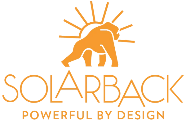 Solarback LLC. Image, blue background, with horizontal tag displaying "Powerful by Design"