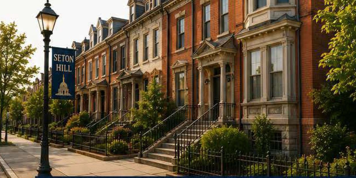 Row of brick townhouses on Seton Hill.