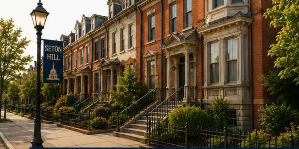 Row of brick townhouses on Seton Hill.