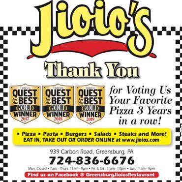 Greensburg Jioio's Family Restaurant thank you poster